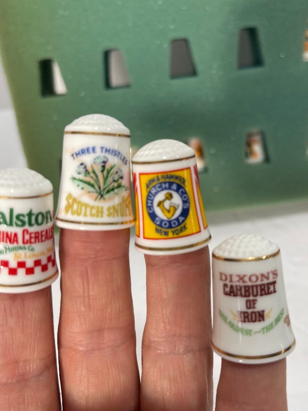 21 Franklin Mint Porcelain Country Store Promotional Advertising Sewing Thimbles